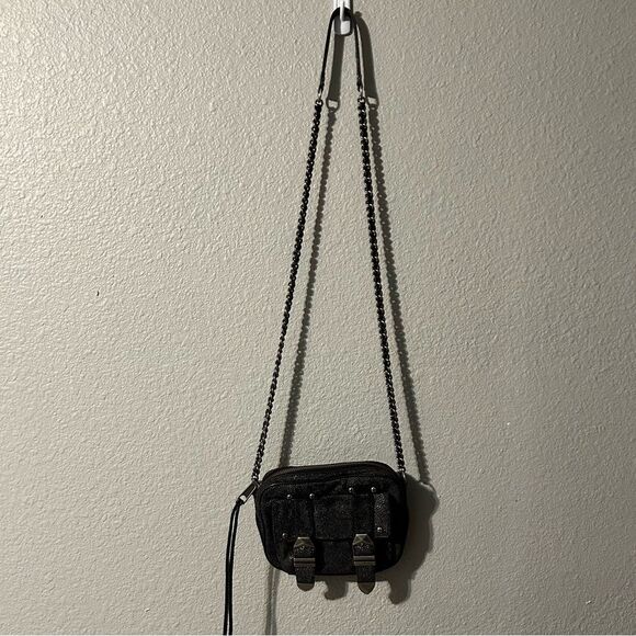 Rebecca Minkoff Black Leather Buckle Bag Crossbody Pebbled Silver - Picture 16 of 16